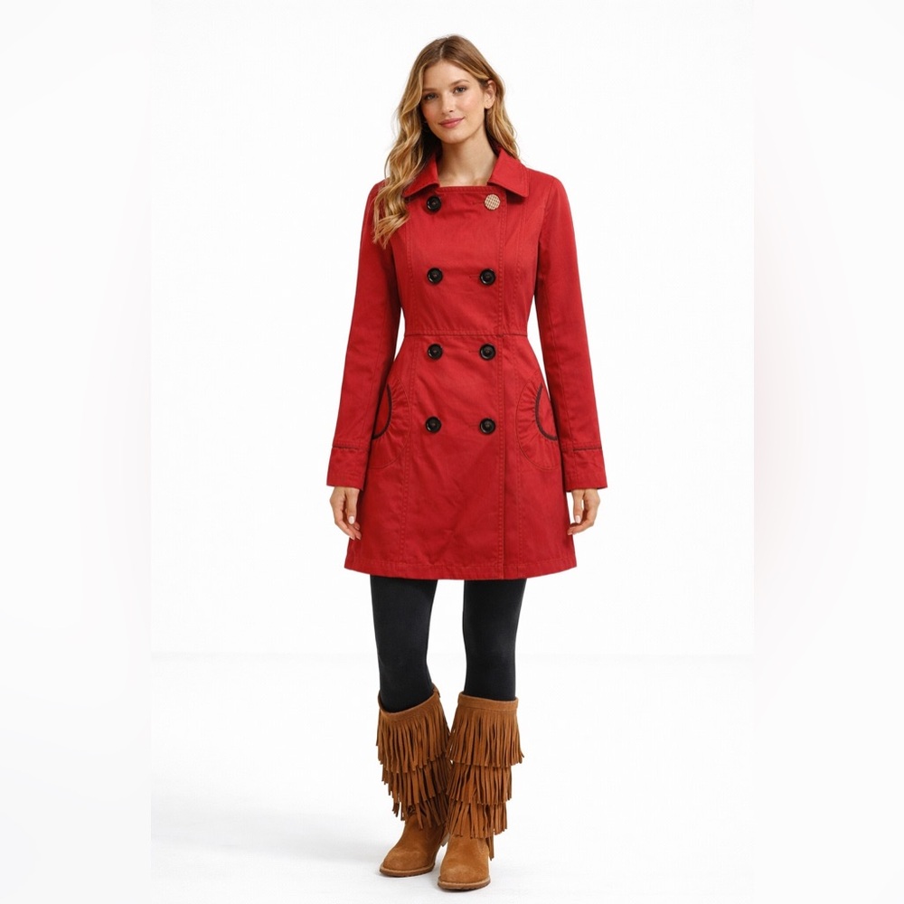 Soia & Kyo – Double Breasted Trench Coat – Red 3/4 Length – Size L